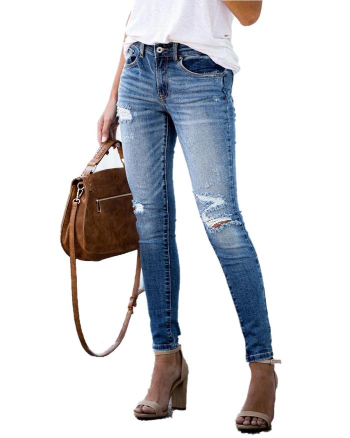Fall New Retro Mid-Waist Ripped Slim Skinny Fashion Casual Stretch Jean