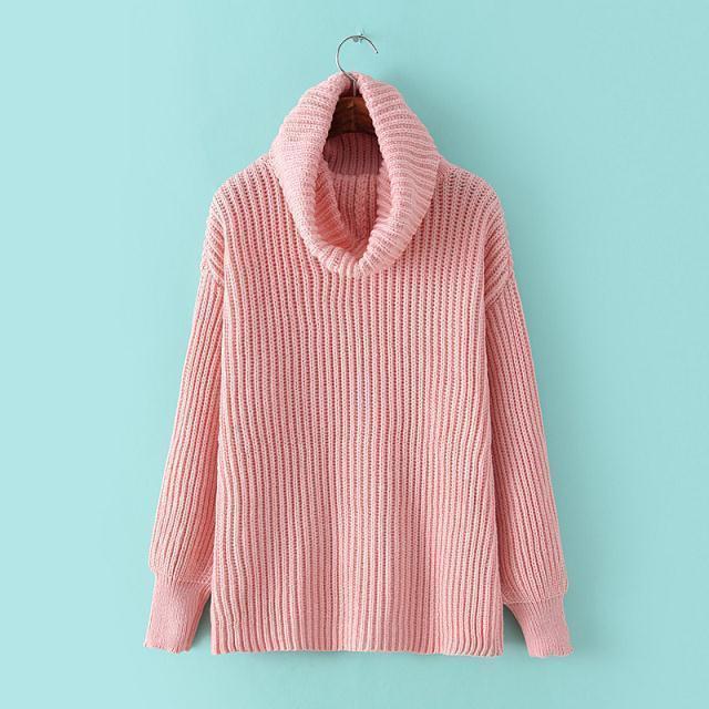 Lapel Pullover Loose High Collar Solid Sweater