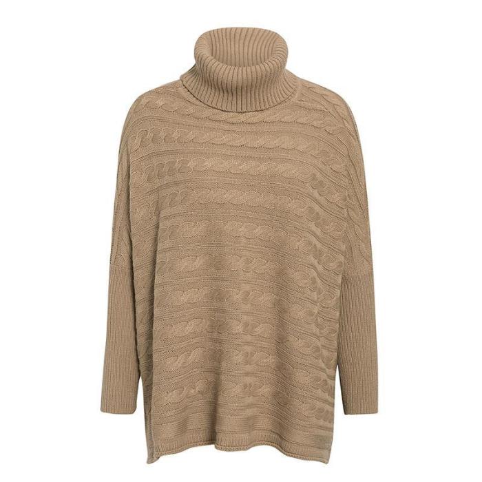 streetally Vintage turtlneck knitted sweater women Autumn winter bat sleeve pullover female cloak Side split camel button jumper