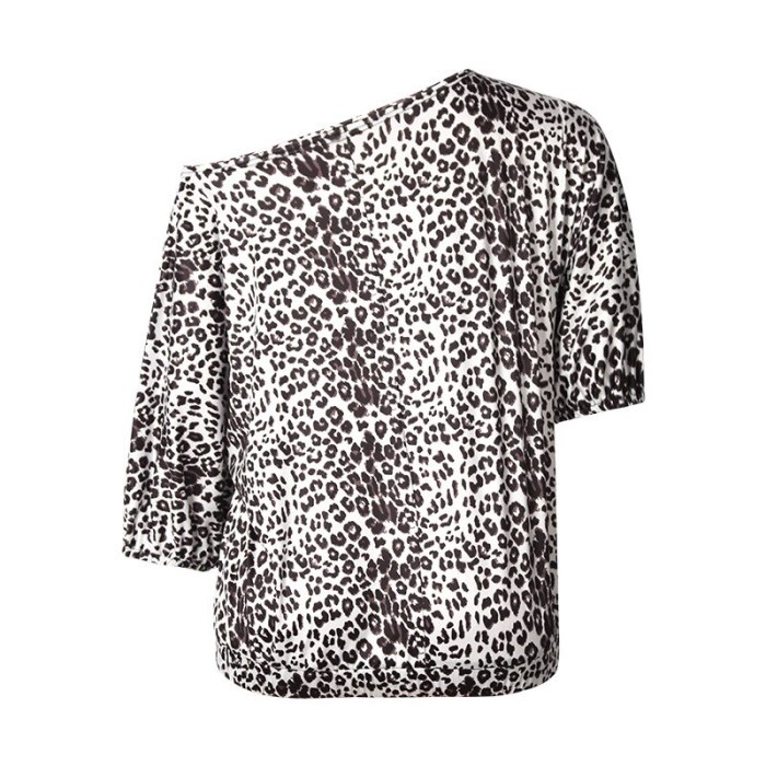 loose T-shirts Women Jumpers short Sleeve skew collar Tops Woman Pullover female sexy fashion leopard cloth undershit FC0610