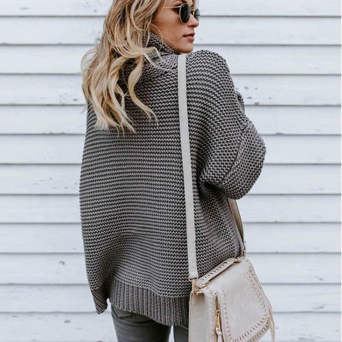 Turtleneck Thick Crochet Pullover Loose Sweater