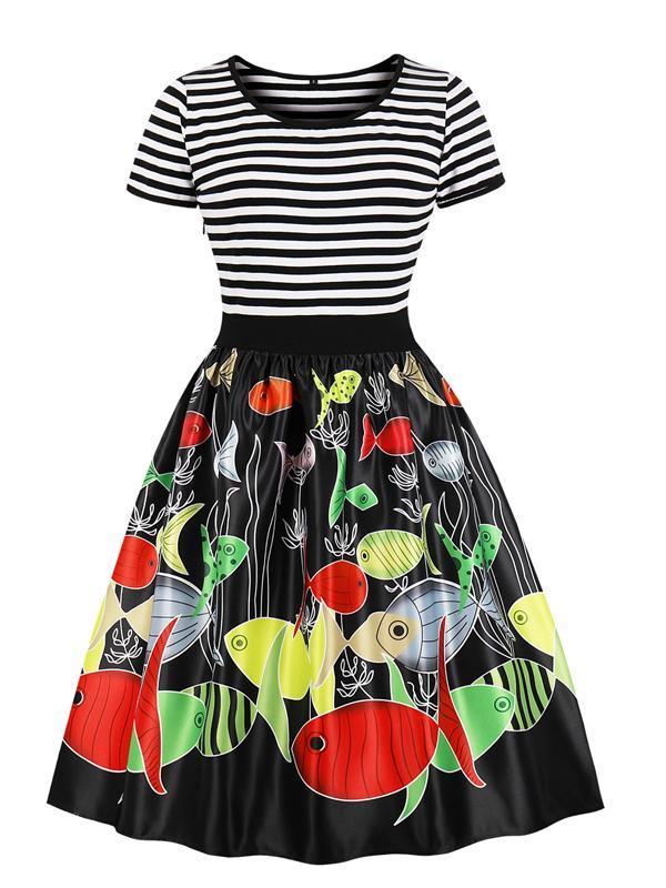 Women's Retro Fish Print Vintage Dress