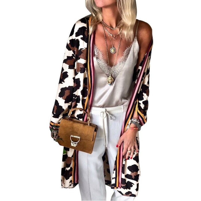 Women V Neck Long Sleeve Leopard Print Cardigan Coat Casual Blouse Tops Blusas Mujer De Moda 2020 Crop Top Vintage Plus Size