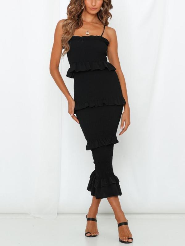 Fashion New Sling Ruffled Fishtail Bodycon Dress
