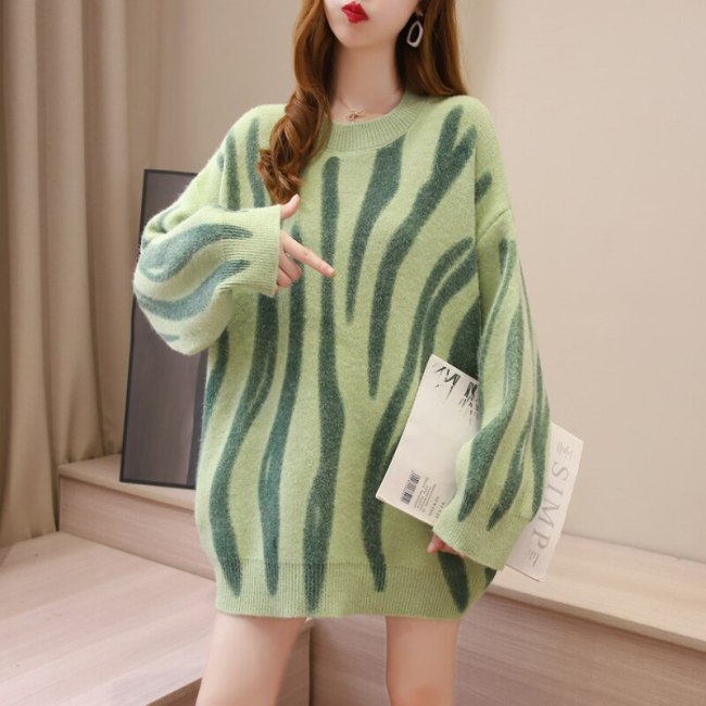 Korean Fashion Women Loose Knitted Sweater Autumn Winter Print Lazy Sweaters Oversized Sweater Pullovers Jersey Mujer
