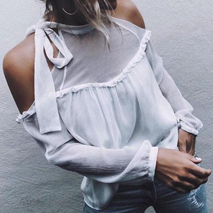 Perspective Sexy Strapless Chiffon Shirt Blouses