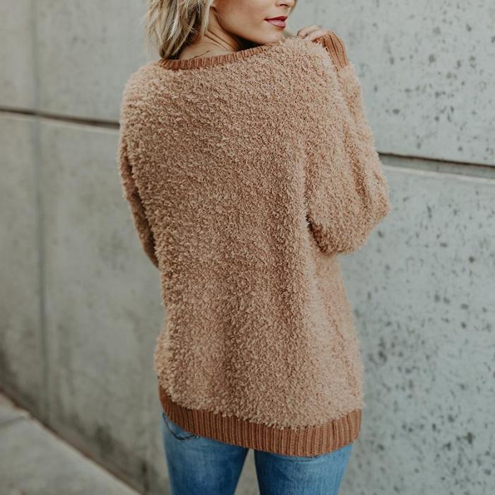 Thread Splice Pullover Solid Color Knit Sweater