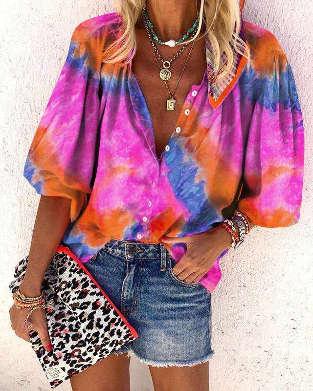 New Fashion Casual Loose Shirts women Single Breasted Long Sleeve Streetwear Female Tees Blouses Tie Dye Tops 2021 Summer Shirts