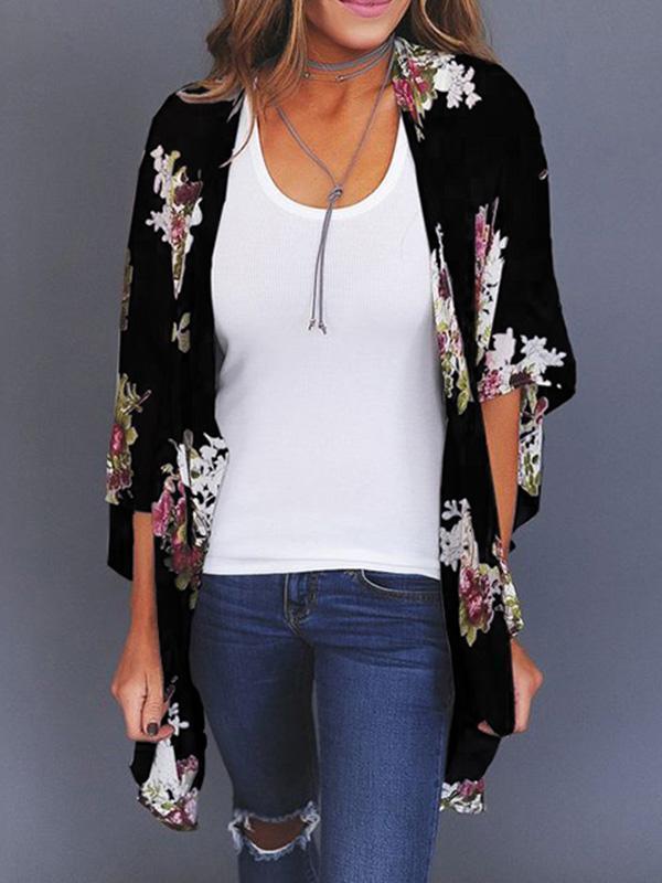 Bohemia Long Sleeves Floral Printed Cover-up Outwear