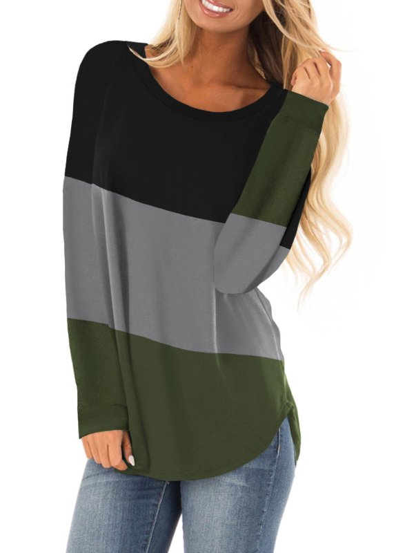 Casual Round Neck Stripes Hoodie Tops