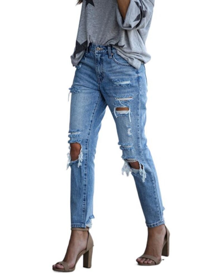 New Summer Street Hipster Skinny Denim Pants Slim Hole Women's Jeans Women Distressed Jeans Streetwear Vintage Jeans High Waist