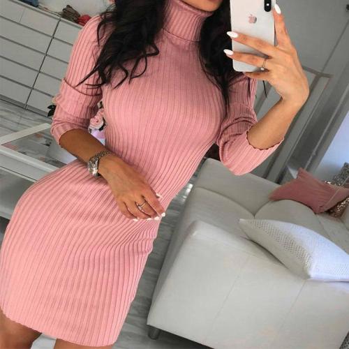 Turtleneck Tight Ribbed Bodycon Sweater Dress