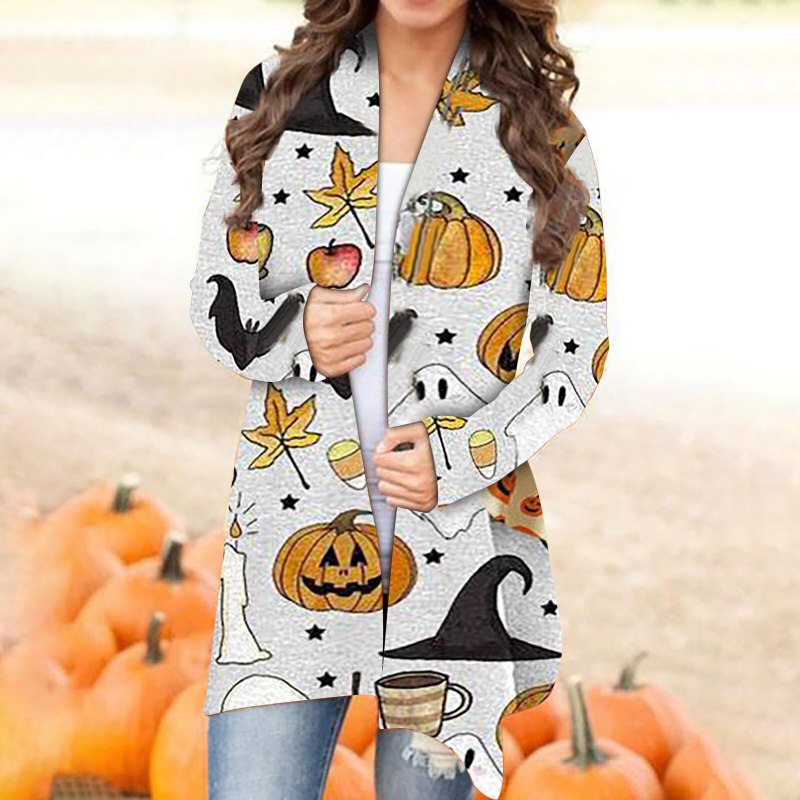 Fashion Cardigan Halloween Coat Sweaters Women Cat Animal Print Jackets Autumn Blouses Coat Female