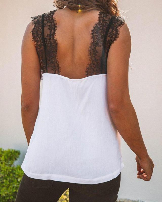 V Neck Lace Trim Top