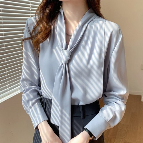 2021 Autumn Chiffon Womens Blouses Long-sleeve Temperament Office Lady Shirts Womens Tops and Blouses Blusas Mujer