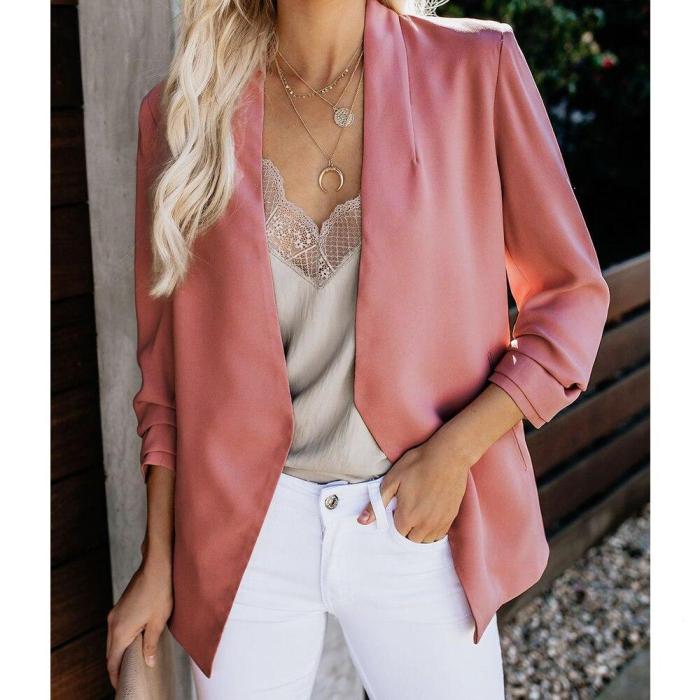 Fashion Basic Blazer Jacket Women Spring Autumn Casual Plus Size Long Sleeve Slim Solid Coats Office Ladies Outwear Chic Tops