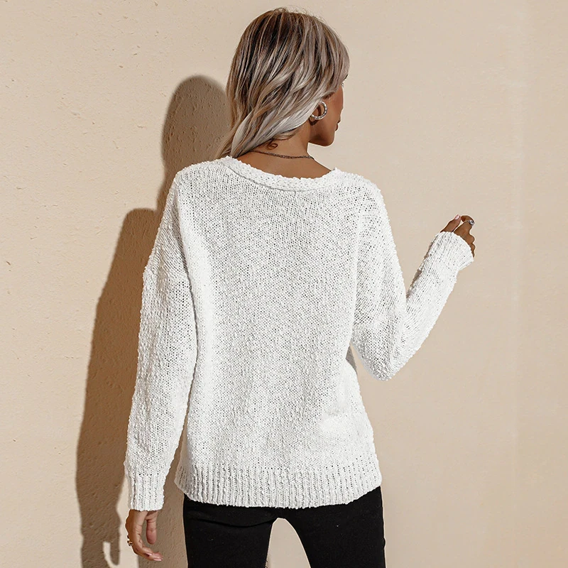 Fall 2021 Knitted Long Sleeve V Neck White Cardigan Cropped Sweater Ladies Jumpers Button Up Sweaters for Women Fashion Coat