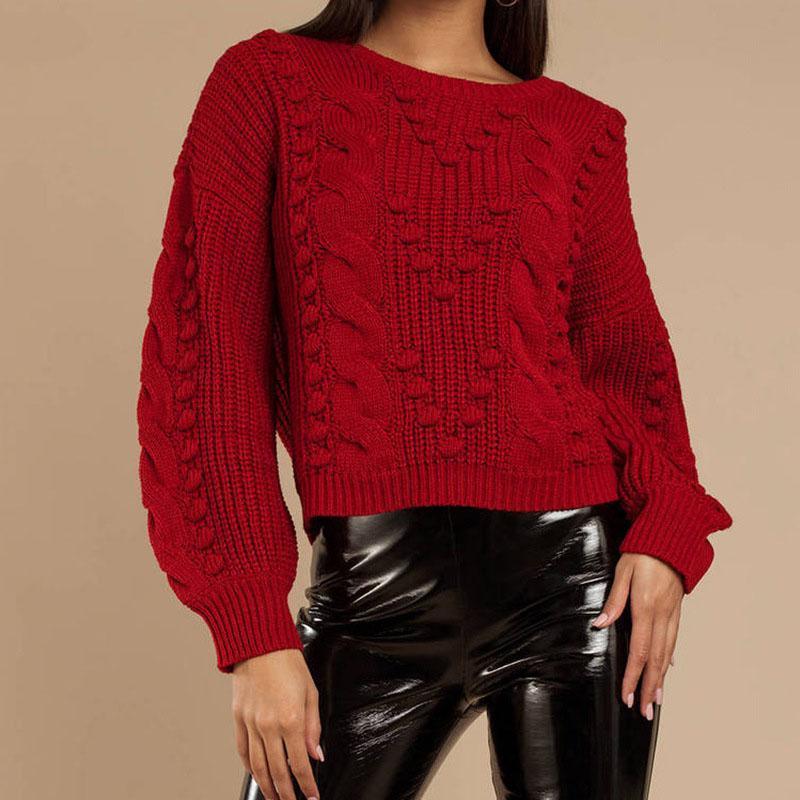 Chunky Balloon Sleeve Cable Knitted Sweater