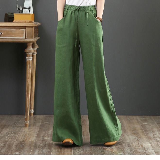 Cotton And Linen Loose Large Size Wide Leg Pants High Waist Straight Trousers Spring And Summer Casual Linen Pants 2020