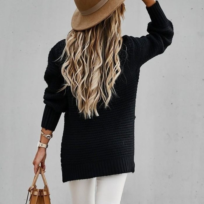Women's Lantern Long-Sleeve Knitted Sweater Casual Loose Pullover