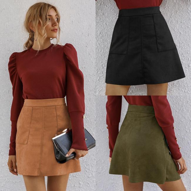 Women Summer A-Line Sexy Mini Skirt High Waist Solid Color Slim-Fit Pocket Fasion Skirts Streetwear Women's Clothing