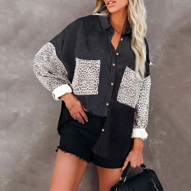 2021 Autumn Leopard Corduroy Jacket Women Loose Coat Jacket Women Overshirt Female Winter Shirt Jackets For Women