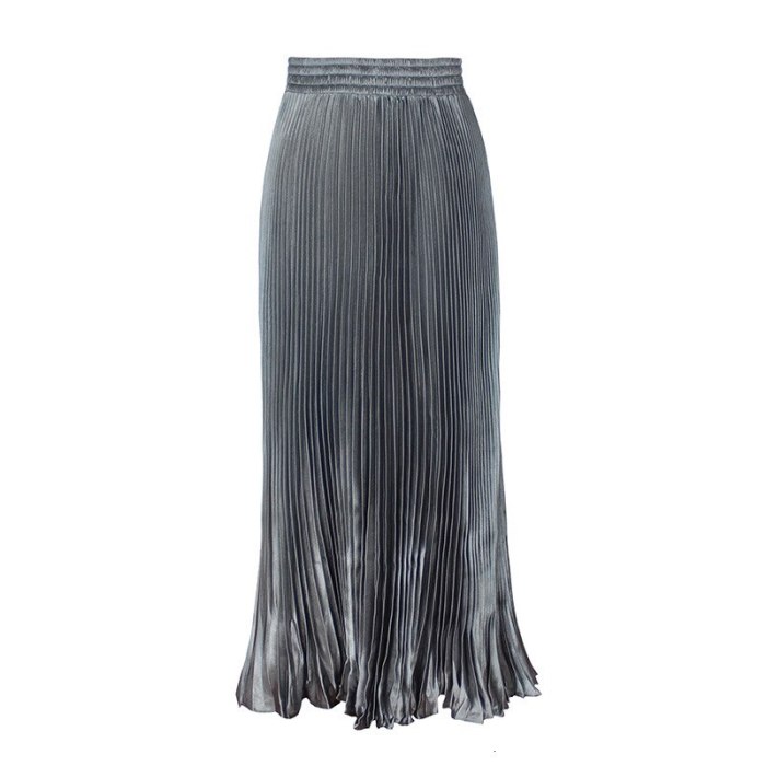 2021 Women's spring Fashion Trend New Pattern Street Dropped Waist Metal Shiny Pleated Long Organ Befree Skirt AI518
