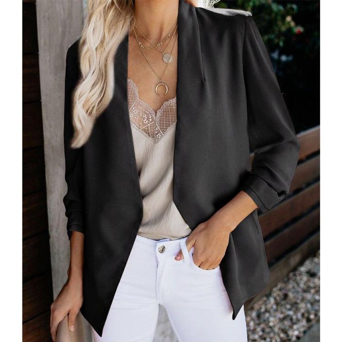 Fashion Basic Blazer Jacket Women Spring Autumn Casual Plus Size Long Sleeve Slim Solid Coats Office Ladies Outwear Chic Tops