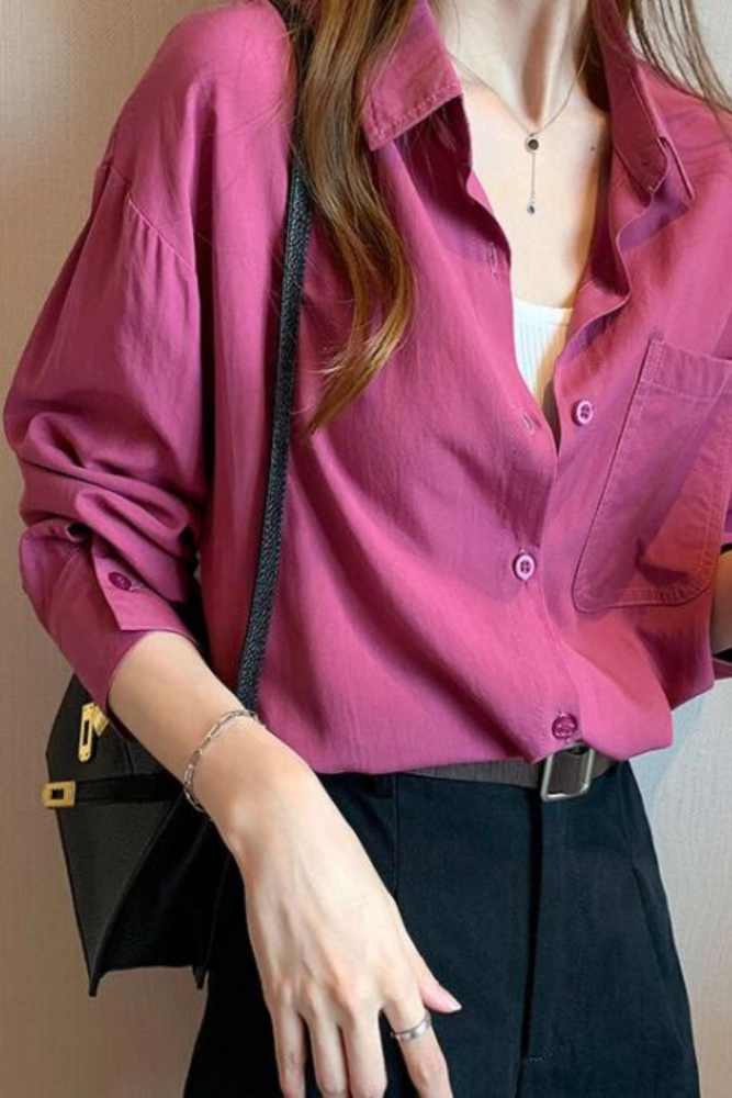 Gradient Color Shirts Womens 2021 Fashion Bright Blouse Female Elegant Lapel Button Blusa Casual Puff Sleeve Top Oversize