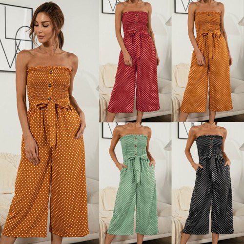 New Fashion Polka Dot Jumpsuits Strapless Chest Wrapping Overalls For Women 2021 Loose Wide Leg Pants Jumpsuit Woman Summer