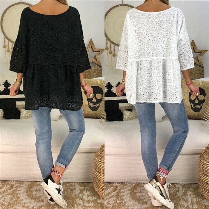 Lace Floral Blouse Hot Summer 2021 New Clothes Women Ladies Fashion Loose Hollow Out Casual Holiday Pullover White Black Top XXL