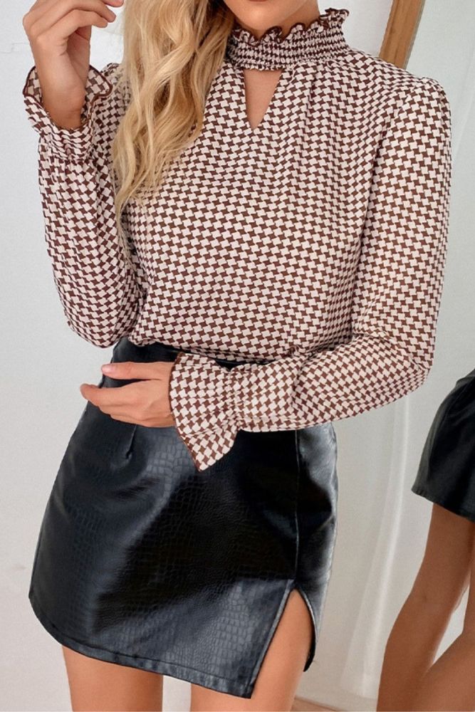 2021 Spring Summer Elastic Clothes Houndstooth T-shirt Sexy Hollow Out Women Tops