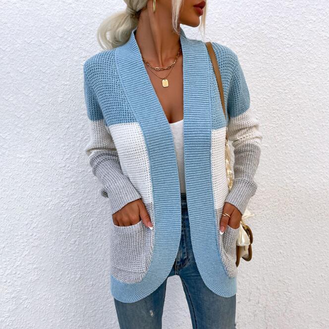 Long Sleeve Sweater Cardigan Women 2021 Fashion Striped Print Open Front Casual Autumn Winter Knitted Cardigans Tops