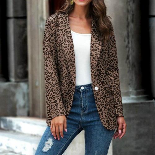 streetally Autumn Women Blazers Fashion Korean Lady Thin Leopard Print Jacket Long Sleeve Lapel Button Slim Suit Female Business Coat