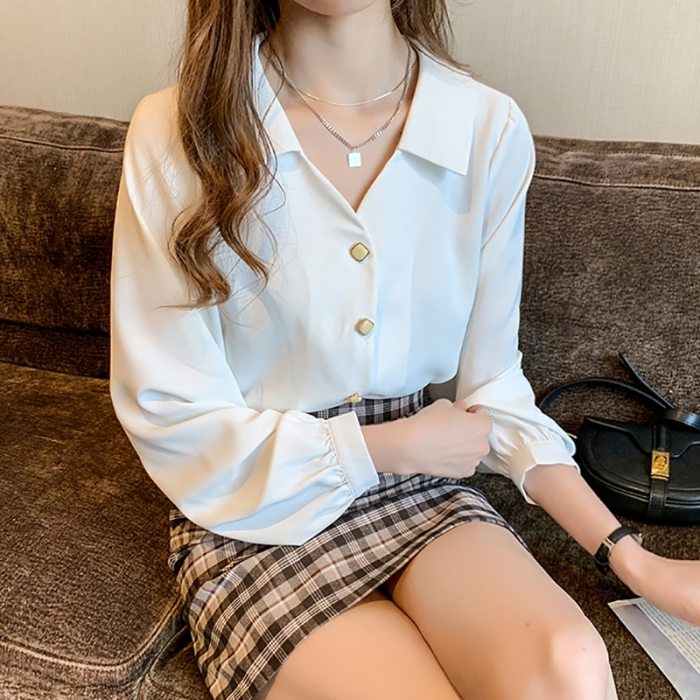 Office Lady Chiffon Blouse Long Sleeve Shirt