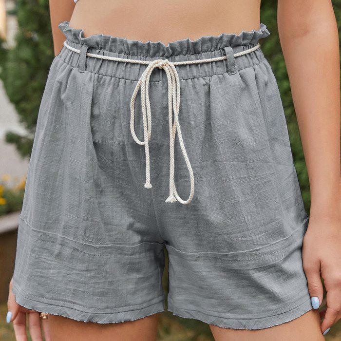 2021 Summer New Women'S Wear Solid Color Casual Cotton And Hemp A-Line Shorts For Women