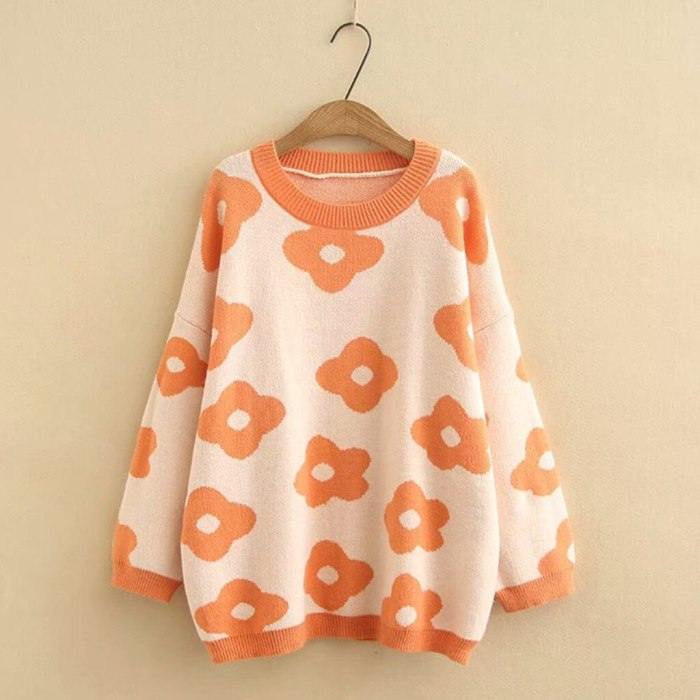 Women Knitted Sweaters Floral Pullovers Loose Sweaters