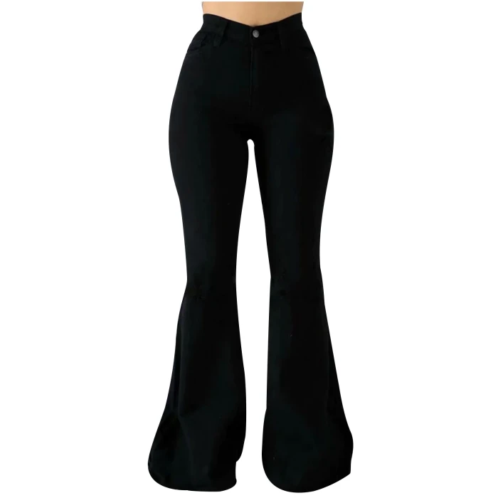 2021 Women's Jeans Casual Slim Stretchy Denim High Waist Jeans Oversized Long Flare Pants Trousers For Women Broek Dames