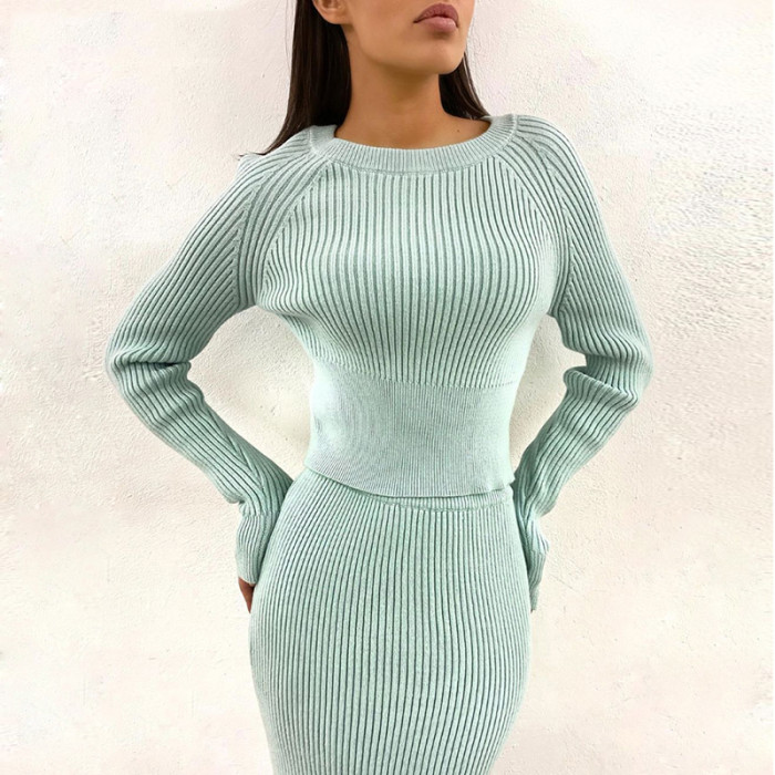 Knitted Sweater and Skirt Two Piece Set