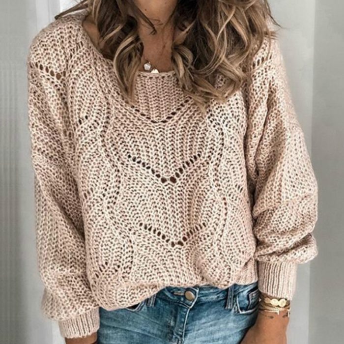 Women Hollow Loose Sweater Casual Elegant OL Outfits