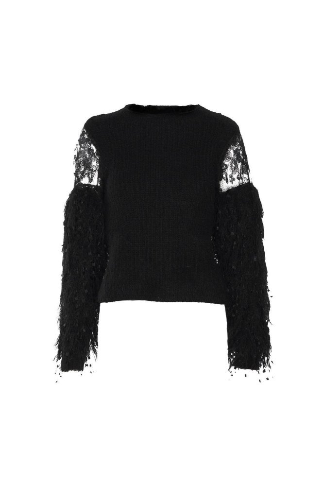 Fashion Sexy Lace Splicing Long Sleeve Sweater Knit Blouse