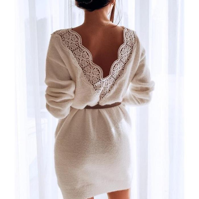 Casual Round Neck Long Sleeve Pure Color Dress