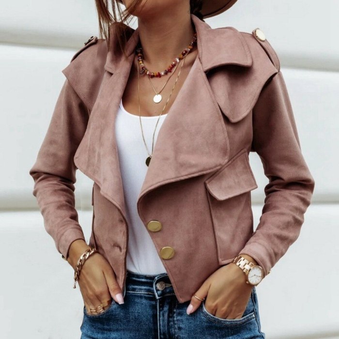 Autumn Women Short Jacket Motorcycle Biker Black Coat Turndown Collar Slim Fit Suede Leather Jacket Streetwear Outerwear