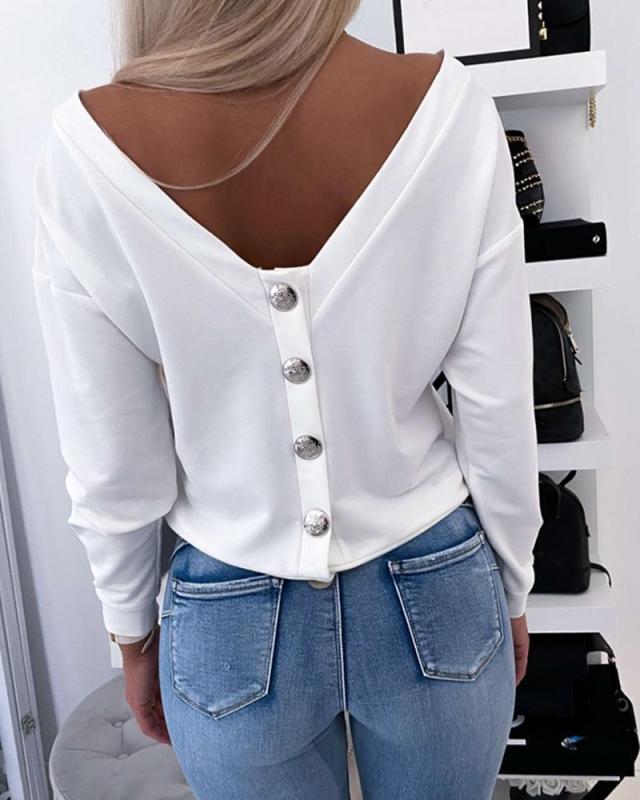 V Neck Button Back Top