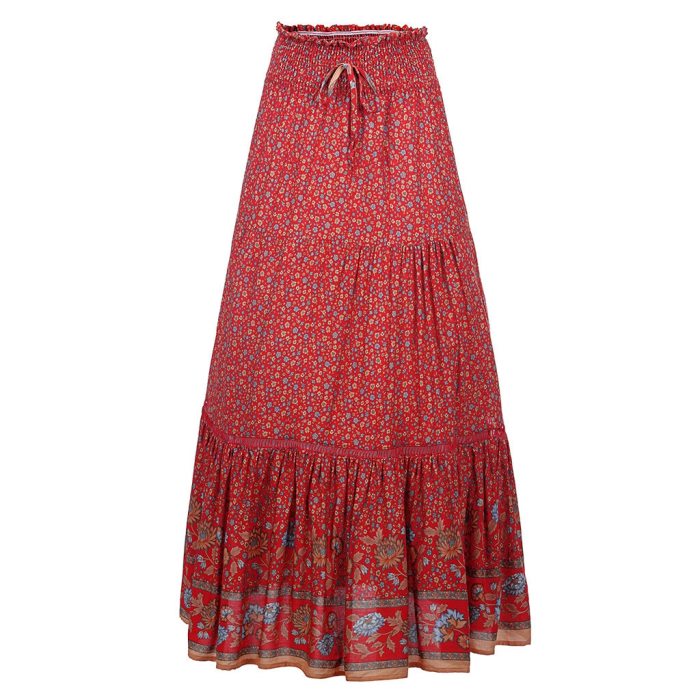 Skirts Womens Womens Fashion Causal Hollowing Hight Waist Print Folk-Custom Pleated Skirt
