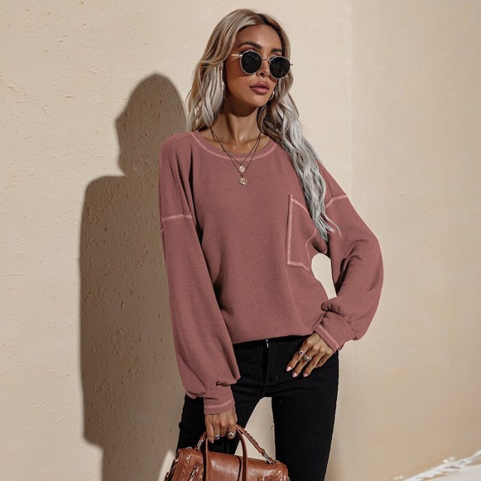 Women's Hoodies Autumn Solid Color Hoodie Casual O-Neck High Quality Fashion Minimalist Loose Bat Long Sleeved Tops