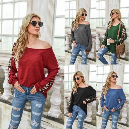 Loose T-shirts Women Jumpers ladies long Sleeve casual Tops wear Woman Pullover O-neck female patchwork leopard Tee shirt