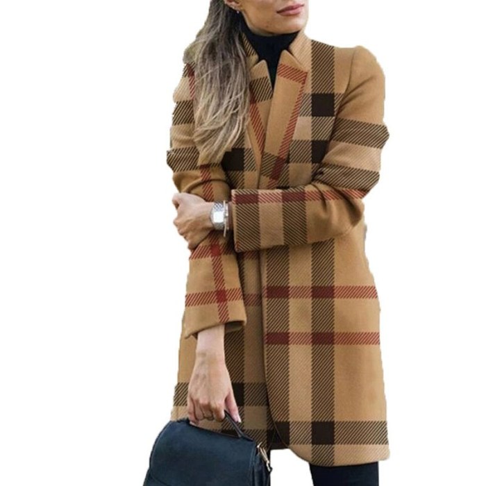 New Women's Wool Blends Coats Winter Autumn 2021 Fashion Lapel Printed Slim Long Woolen Ladies Overcoat Plus Size Outerwear 5XL