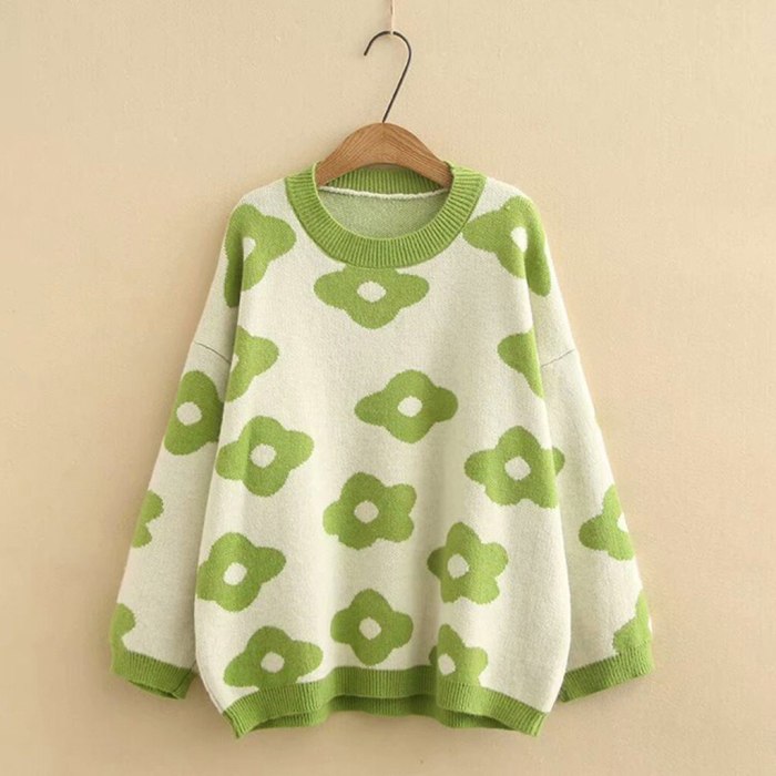 Women Knitted Sweaters Floral Pullovers Loose Sweaters