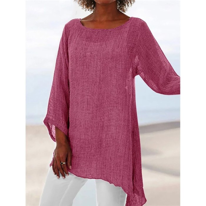 Women Tunic Cotton Linen Tops And Blouses Casual Solid Shirt